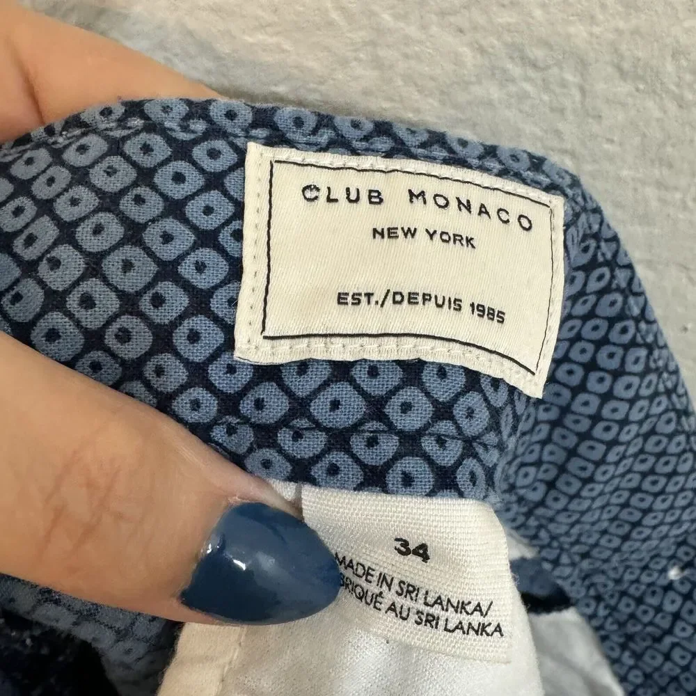 Club Monaco Shorts Mens 34 Blue Flat Front Chino‎ Casual Cotton 6